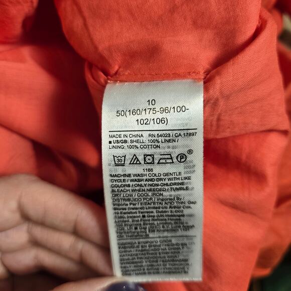 Banana Republic one shoulder ruffled linen dress sz 10 orange coral - Picture 5 of 7